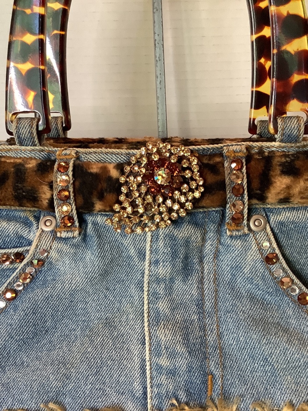 EUC Boutique blue jean denim hand purse bling animal - Picture 3 of 12
